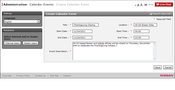 Create calendar event.